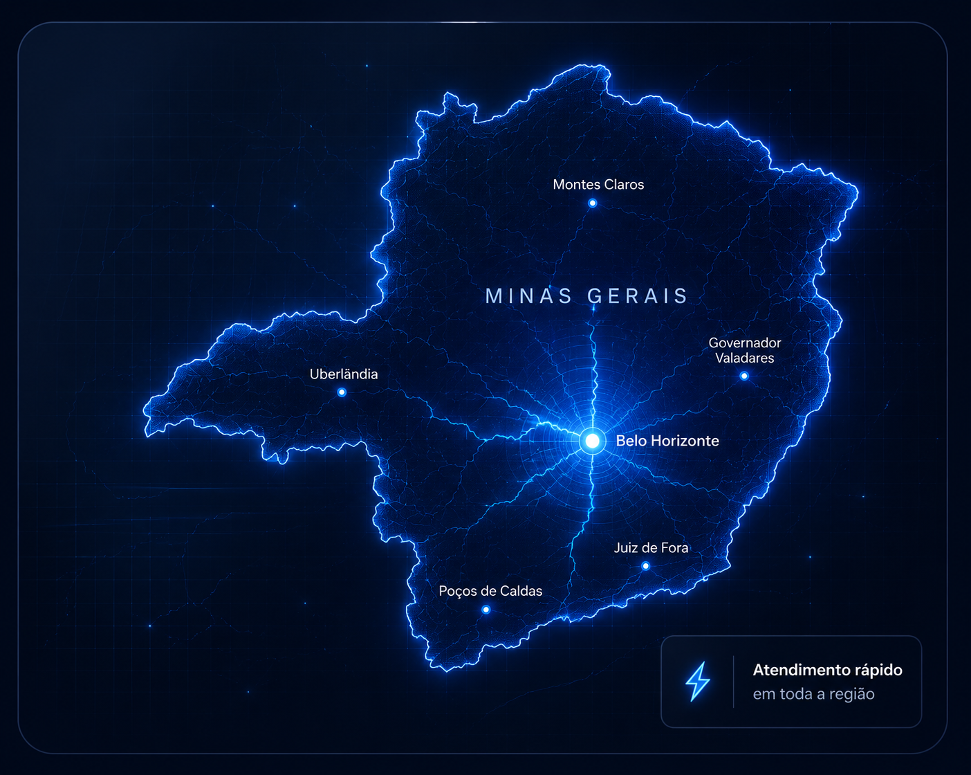 Mapa de Minas Gerais com destaque para Belo Horizonte e região